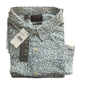 Jachs Men's Green Floral Shirt short sleeve Sz XL cotton